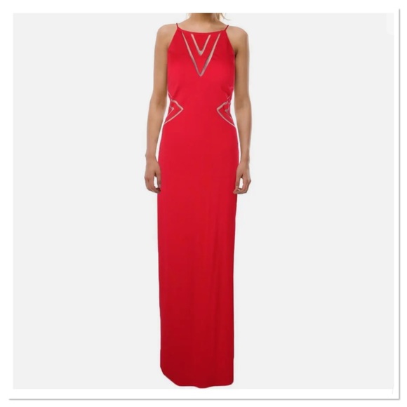 Aidan Mattox Gown Long Dress Cut Out Front Side Details Solid Red Size 4 - Picture 12 of 13